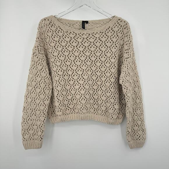 moon & madison Sweaters - Moon & Madison cropped pullover sweater open knit crochet crew tan boho M